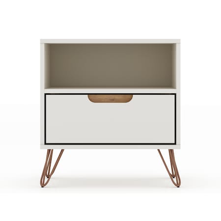 Manhattan Comfort Rockefeller 1.0 Nightstand, Off White and Nature 101GMC3